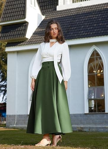 Scarlet Darkness Victorian Skirts for Women Renaissance High Waisted Long Skirt with Pockets thumbnail 3