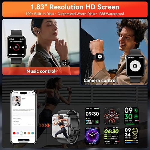 Smart Watch with Alexa Built-in, 1.83" HD Touchscreen Fitness Tracker, Bluetooth Notifications/Calls, IP68 Waterproof, 120+ Sport Modes, 24/7 Heart Rate & Sleep Monitor for iPhone Android iOS (Black) thumbnail 6