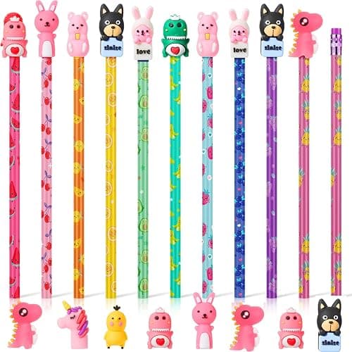 Ireer 60 Pcs Scented Pencils for Kids Animal Fruit Fun Smelly Pencils Bulk HB Graphite with 60 Pcs Cute Cartoon Toppers Gift for School Office Classroom Party Reward Supplies(Bright Style) - Image 1