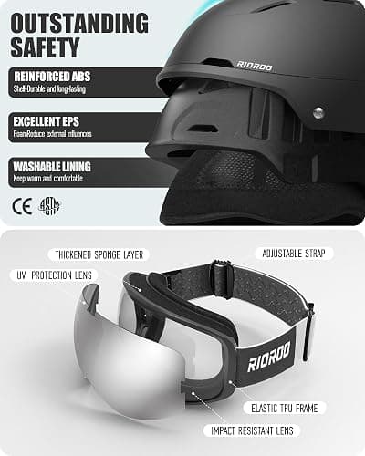 RIOROO Skihelm mit Schutzbrille Set, Einstellbarer Vent Sporthelm mit Schutzbrille, Geeignet für Schneesport, Snowboard Skifahren Winddicht, Geeignet für männliche und weibliche Teenager Skihelme thumbnail 2
