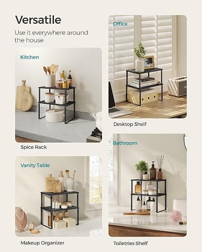 SONGMICS Cabinet Organizer Shelf, Set of 4 Kitchen Counter Shelves, Kitchen Storage, Spice Rack, Stackable, Expandable, Metal and Engineered Wood, Ink Black and Ebony Black UKCS027B01 thumbnail 6