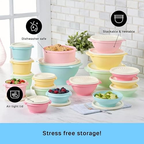 Tupperware Heritage Collection 36 Piece Food Storage Container Set in Vintage Colors- Dishwasher Safe & BPA Free - (18 containers + 18 lids) thumbnail 6