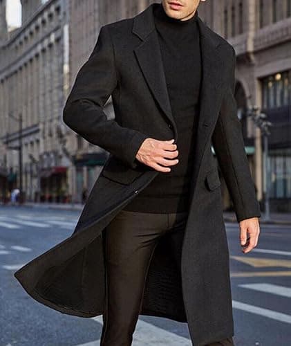 SOMTHRON Men's Casual Trench Coat Slim Fit Notched Collar Long Jacket Overcoat Single Breasted Pea Coat wih Pockets thumbnail 5