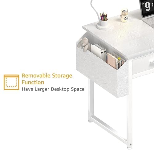 DLisiting 32 Inch Small White Desk with 2 Drawers, Study Writing Computer Desk with Storage Drawer for Bedroom Home Office, Vanity Table Without Mirror for Girls Small Spaces thumbnail 8