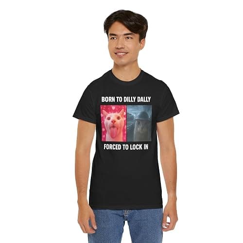 Born to Dilly Dally Forced to Lock in Shirt, Funny Cursed Cat Meme T-Shirt, Gen Z Ironic Humor Tee, Unhinged Viral Y2K Shirt thumbnail 8