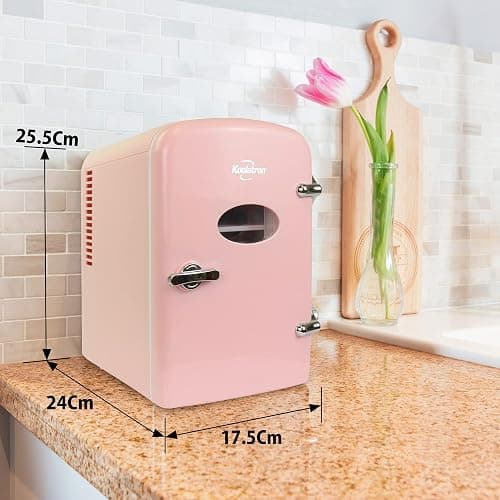 Koolatron Retro Mini Portable Fridge 4L Compact Refrigerator for Skincare Beauty Makeup Serum Face Mask Personal Cooler with 12V and AC Cords Desktop Accessory for Home Office Dorm Travel Pink thumbnail 3