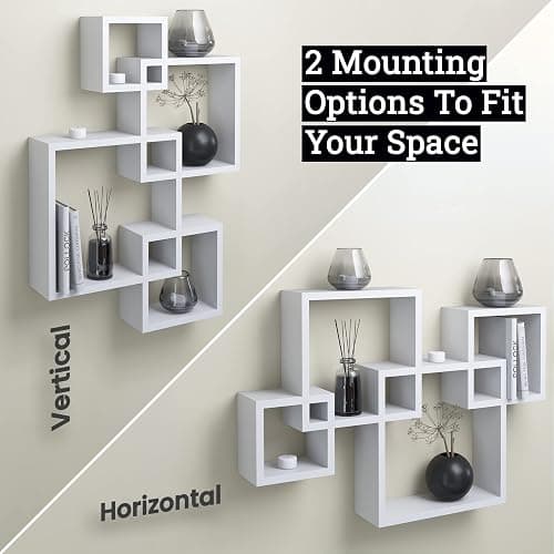 Greenco 4 Cube Intersecting Shelves, Easy-to-Assemble Floating Wall Mount Shelves for Bedrooms and Living Rooms, Natural Finish thumbnail 6