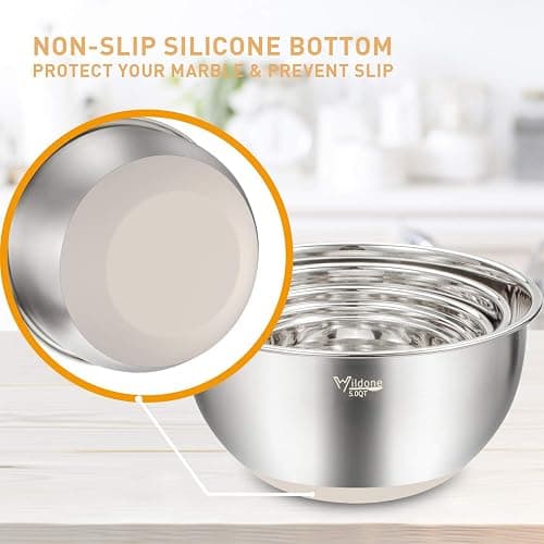 Wildone Mixing Bowls with Airtight Lids Set, 5PCS Stainless Steel Khaki Nesting Bowls for Kitchen, with Grater Attachments & Non-Slip Bottoms, Size 5, 3, 2, 1.5, 0.63 QT, Great for Mixing & Serving thumbnail 7