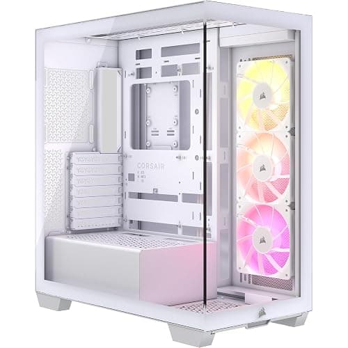 CORSAIR 3500X ARGB Mid-Tower ATX PC Case – Panoramic Tempered Glass – Reverse Connection Motherboard Compatible – 3X CORSAIR RS120 ARGB Fans Included – White - Image 1