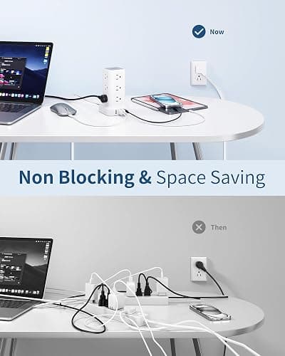 Extension Cord with Multiple Outlets, SMALLRT Flat Plug Surge Protector Power Strip Tower with USB 12 AC Outlets, 6.5FT Ultra Thin Extension Cord Outlet Extender for Home Office, Overload Protection thumbnail 8