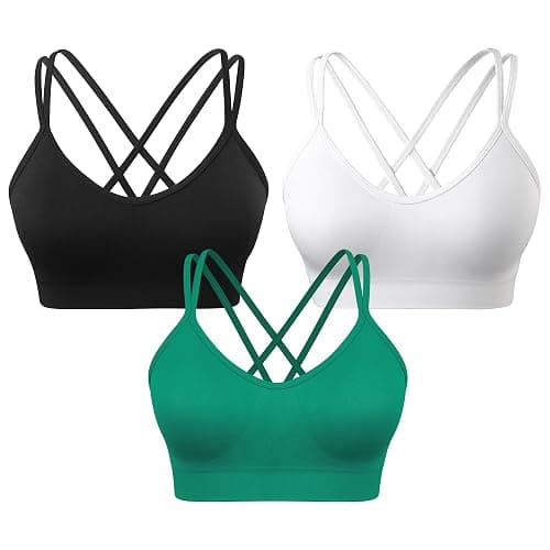 VEQKING Women's Cross Back Sports Bra Padded Strappy Medium Support Yoga Bra for Workout Fitness 3 Pack - Image 1