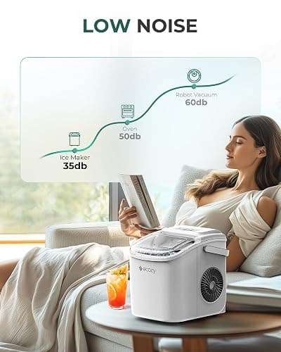 ecozy Portable Countertop Ice Maker - 9 Ice Cubes in 6 Minutes, 26 lbs Daily Output, Self-Cleaning with Ice Bags, Scoop, and Basket for Kitchen, Office, Bar, Party - White thumbnail 6