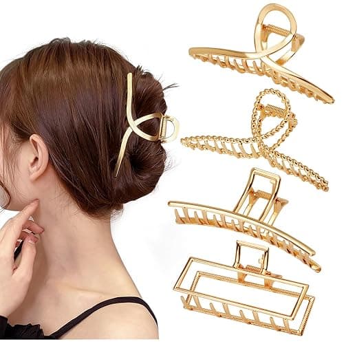 Parcce 4 Pack Large Metal Hair Clips for Thin to Thick Curly Hair, 4.3 Inch Big Nonslip Gold Color Clamps, Perfect Fashion Jaw Claw Hair Styling Accessories for Women and Girls, Christmas Gifts thumbnail 8