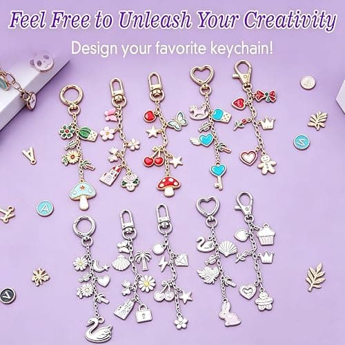 Pjordo 410Pcs Charm Lip Gloss Keychain Making Kit, Gold & Silver Keychain Kit, for Stimulate Creativity & Foster Emotional Interaction, for Girls, Teen & Boys, DIY Making Kit Suitable for Beginner thumbnail 6