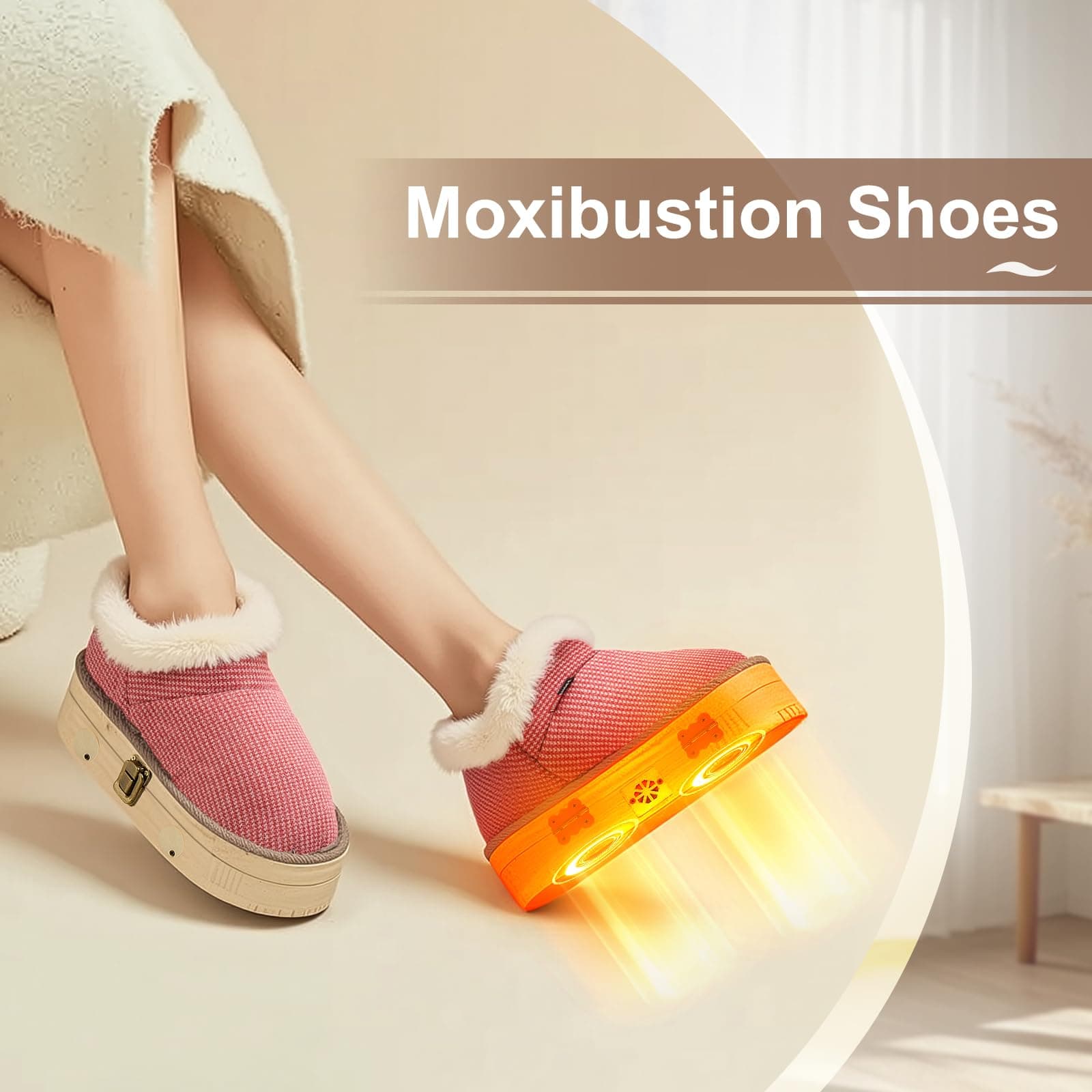 Moxibustion Shoes Moxas Stick Box,Mugwort Moxibustion Box Moxas Heat Packs Tool for Foot (Brown, 7-8.5) thumbnail 2