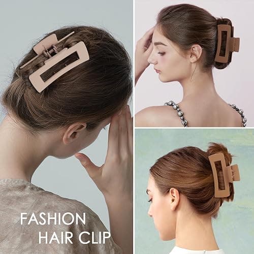 8 Pcs Large Hair Claw Clips 4.1 Inch Non-slip Big Square Matte Hair Claws for Women, Strong Hold Banana Clip for Thick Thin Hair(White/Khaki) thumbnail 5