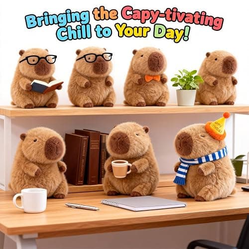 Wonfirang Capybara Plush with Birthday Hat, Kawaii Capybara Doll Stuffed Birthday Gifts Party Decoration, Cute Plush Toy for Girls Cartoon Fans thumbnail 9