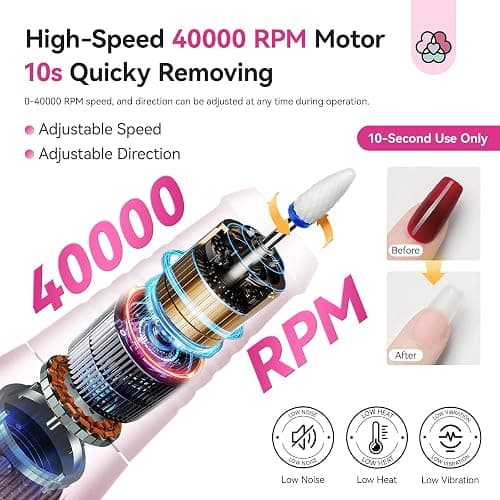 SAVILAND Professional Nail Drill 40000 RPM: Portable Diamond Nail Drill Kit Rechargeable 4000 mAh Electric Nail File for Thick Acrylic Nails with Ceramic Nail D rill Bits Sanding Bands Nail Tech Salon thumbnail 3