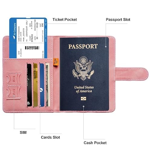 Passport Holder for Travel Women and Men RFID Passport Holder with Card Slots Holder Passport Case Passport cover Passport Wallet Travel Essentials and Accessories (Buckle, PINK) thumbnail 4