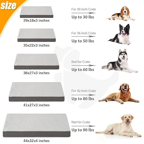 KSIIA Orthopedic Dog Bed Dog Crate Bed Waterproof for Large Dogs Deluxe Plush Washable Pet Mat with Egg Crate Foam & Removable Cover, 35 x 22 Inch, Gray thumbnail 6