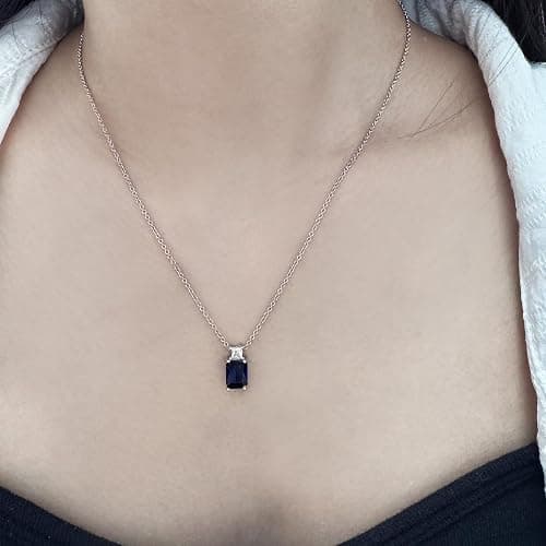 Rectangle Cubic Zirconia Pendant Necklace for Women Silver Birthstone Jewelry Gemstone Necklace Gift thumbnail 4