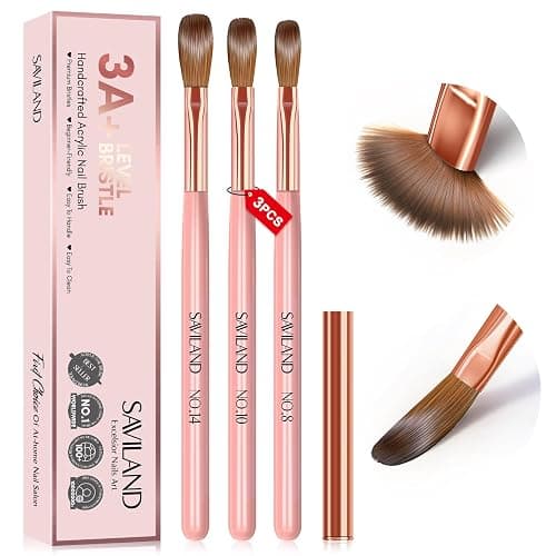 SAVILAND 3PCS Acrylic Nail Brush Set: Size 8/10/14 Kolinsky Acrylic Nail Brushes for Application, Pink Handle Professional Acrylics Powder Brushes for Nails Extension & 3D Nails Carving - Image 1