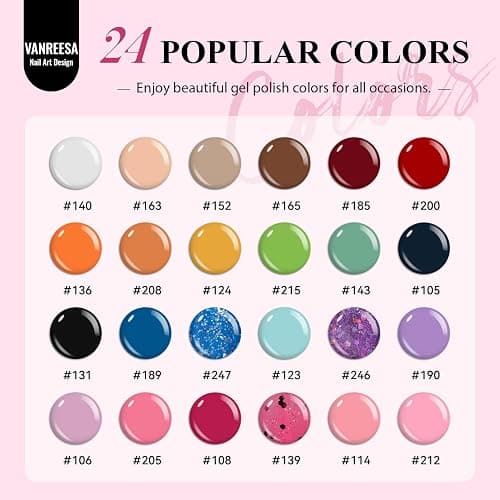VANREESA 42 Pcs Gel Nail Polish Kit with U V Light 24 Colors Gel Polish Nail Set Glossy & Matte Top Coat Complete Nail Kit with Manicure Tools for All Seasons Gifts for Women Girls thumbnail 2