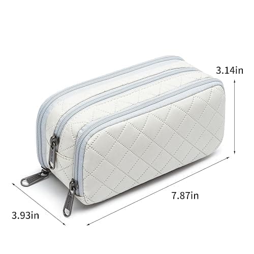 Della Gao Large Pencil Case, Big Capacity Pencil Pouch with 3 Compartments, Office Pencil Bag with Zipper, Big Pen Case for Adults (Beige-03RH) thumbnail 3
