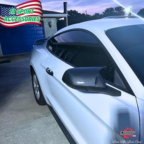 Side Mirror Cover Caps Carbon Fiber Gloss Trim for 2015-2024 Ford Mustang GT/Ecoboost/Shelby Car Aesthetic Decorations Exterior Mods Tuning Parts - Without Mirror Turn Signal Cutout thumbnail 4