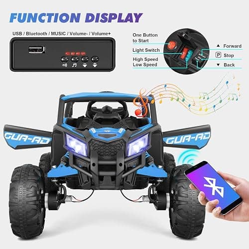 JOYLDIAS 4WD Ride On Car, 12V Battery Powered Electric Off-Road UTV for Kids, 4X4 Electric Vehicle with 4 Powerful Engines, 2.4G Remote Control, Music, Bluetooth, LED Lights for Boys and Girls, Blue thumbnail 5