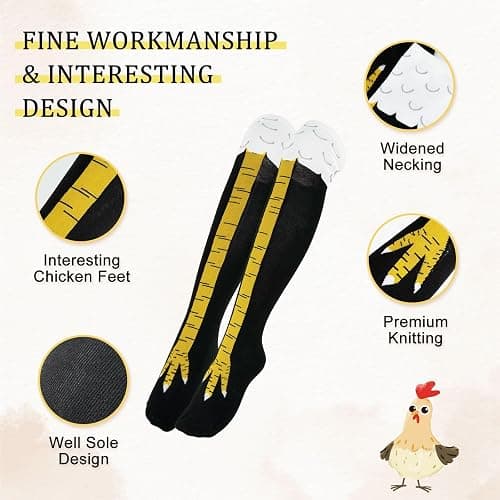 Nackiy Crazy Funny Chicken Feet Socks for Women Men, 3D Novelty Gag Gift Stocking Stuffers, White Elephant Gifts for Adults thumbnail 6