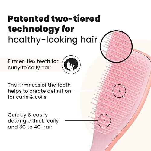 Tangle Teezer Ultimate Detangler Curly Hair Brush, Dry & Wet Hairbrush, Reduces Frizz & Breakage, for 3C to 4C Curly Hair Types, Pink Mango thumbnail 2