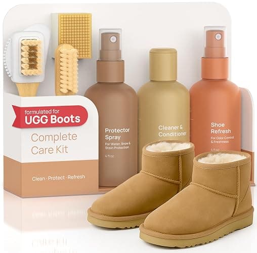 Suede & Sheepskin Cleaning Kit Compatible with UGG Footwear - Gentle Cleaner and Conditioner, Protector Spray, Odor Remover, Suede Stain Nap Eraser, Dual Brush Set - For UGG Shoes, Boots - Image 1