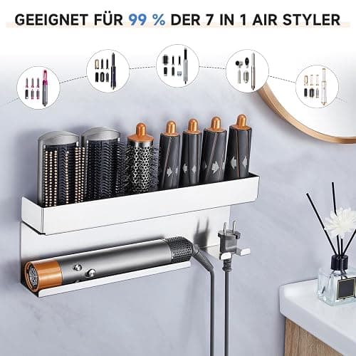 YYBO Föhnhalter Wand Ohne Bohren, Glätteisen Halterung, Föhn Halterung für Glätteisen Lockenstab Styler Zubehör, Fönhalter Wandhalterung, Fönhalterung Bad (Silber) thumbnail 5