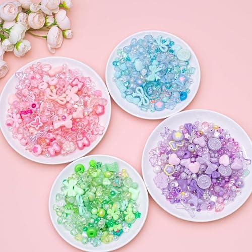 GUJOXILA Cute Acrylic Beads for Crafting Assorted Bead for Bracelet Keychain Phone Charm Jewelry Making Kawaii Flower Bow Heart Bracelet Beads 180g thumbnail 2