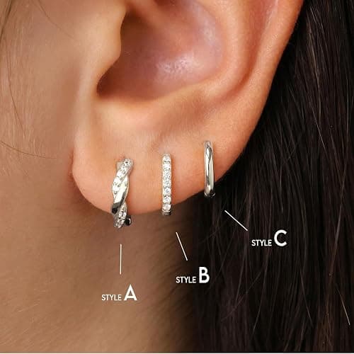 JUNVirtuous 925 Sterling Silver Hoop Earrings for Women Hypoallergenic Silver Small Huggie Hoop Earrings for Women Stack Sets for Multiple Piercing Trendy Jewelry aretes de plata 925 para mujer thumbnail 4