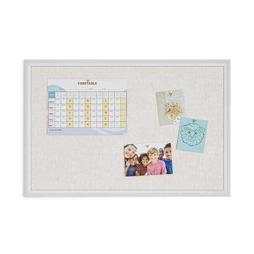 U Brands Farmhouse Linen Bulletin Board, 30" x 20", White Wood Style Frame, Includes Push Pins thumbnail 10