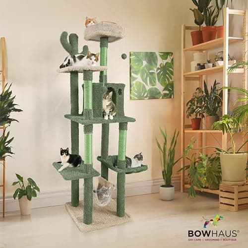 CAPHAUS Cactus Cat Tree for Indoor Cats, Cute 70-Inch Cat Climbing Play Tower with Top Perch for Large Cats Kittens, Multi-Level Cat Activity Tree with Scratching Posts, Hammock, Cat Cave Condo thumbnail 8