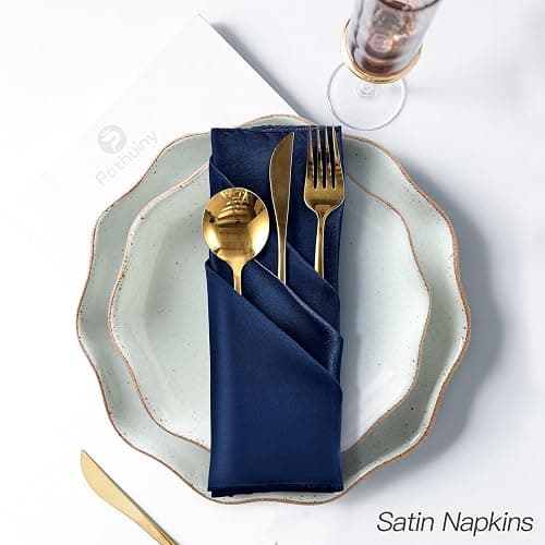 P Pothuiny 12 Pcs Silky Navy Blue Satin Napkins 17 x 17 Inches, Square Smooth Wedding Dinner Napkins Satin Cloth Napkins Table Napkins for Banquet Party Restaurant Decor, Thanksgiving, Christmas thumbnail 2