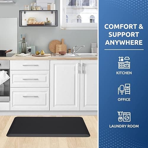 KitchenClouds Kitchen Mat Cushioned Anti Fatigue Rug 17.3"x28" Waterproof, Non Slip, Standing and Comfort Desk/Floor Mats for House Sink Office (Black) thumbnail 7