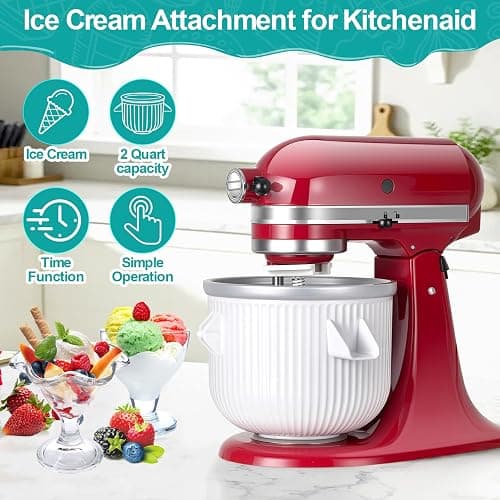 Ice Cream Maker Attachment for KitchenAid Stand Mixer, Ice Cream Bowl Compatible with 4.5Qt and Larger Stand Mixers, Ice Cream & Sorbet Gelato Maker Attachment, 2 Quart, White XTMZ thumbnail 7