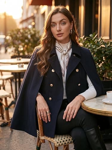 Allegra K Womens Cape Coat Winter Vintage Double Breasted Cloak Outwear | Slit Sleeve Elegant,Relaxed Cloak,Classic Peacoat,Winter Wrap with Pockets,Soft Overcoat,Business Casual Wear thumbnail 2