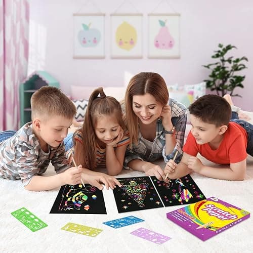ZMLM Scratch Rainbow Art Paper Set - 100Pcs Magic Scratch Off Art Craft Supplies Kits for Kids Girls Boys Black Scratch Notes Sheet Doodle Pad for Fun DIY Toy Party Favors Christmas Birthday Gift thumbnail 7