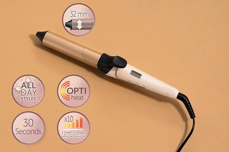 Remington Boucleur à cheveux [32mm: boucles glam] PROluxe (Technologie Intelligente OPTIheat, chaleur constante ciblée, Avec pince, Ecran LCD,10 réglages 120-210°C) Fer à boucler CI9132 thumbnail 2