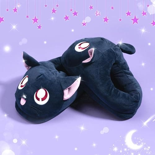 Glopastel Cat Slippers | Cute Anime Kawaii Blue Moon Ears Fuzzy Plush Slip-On House Shoes | One Size Adults Women Men thumbnail 4