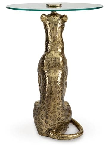 Signature Design by Ashley Vallain Industrial Glass Tabletop Accent Table with Leopard Base, Metallic & Glass thumbnail 8