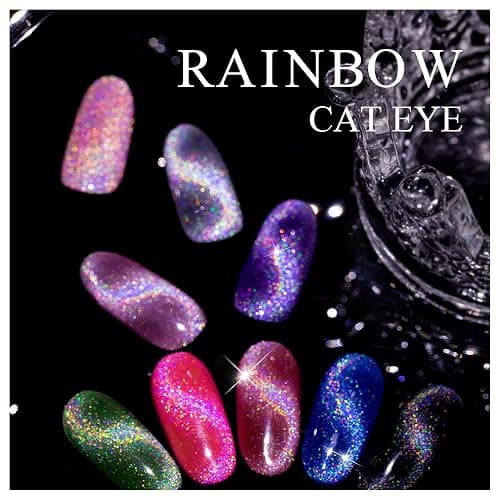 RARJSM Cat Eye Gel Nail Polish, Galaxy Chameleon Magnetic Gelpolish Black Holographic Glitter Gel Soak Off UV LED DIY Manicure Art for Salon Designs and Home DIY 7.5ML/0.26fl oz thumbnail 3