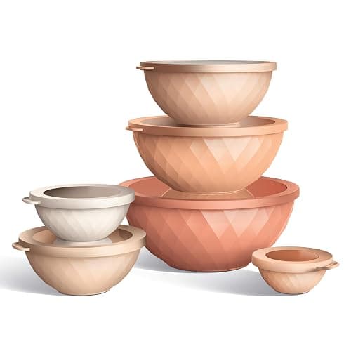 COOK WITH COLOR Mixing Bowls with Lids - 12 Piece Plastic Nesting Bowls Set includes 6 Prep Bowls and 6 Lids, Diamond Design - Microwave Safe, Orange thumbnail 4