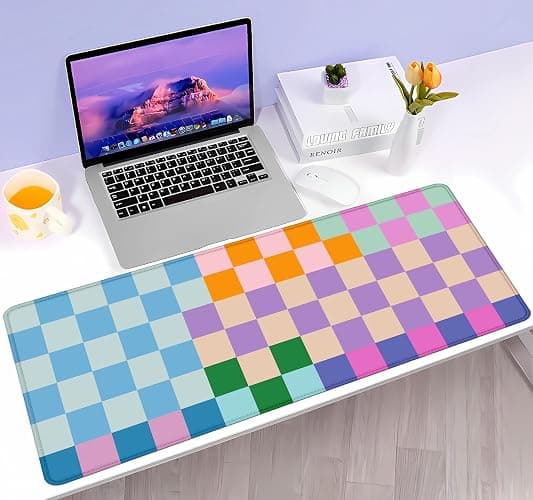 SXCKANG Colorful Checkered Desk Mats, Retro Purple Pink Blue Green Large Desk Pad, Aesthetic Desktop Mat, Writing Mat, Non-Slip Rubber Gaming Mouse Pad for Laptop Computer Office, 31.5 X 11.8 in thumbnail 7