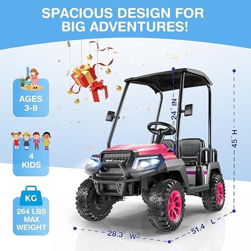 LIGIANT 24V Ride on Car for Big Kids, 4-Seaters Kids Golf Cart | Max. Cap: 264 Lbs(4 Kids), 4WD Kid's Car w/Remote Control, Detachable Awning, Spring Suspension, Music/Story/Power Display thumbnail 2